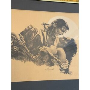 Vintage Gone with the Wind Framed Art Print Rhett & Scarlett Signed Lanse 16x12
